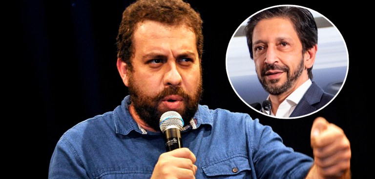 Guilherme Boulos (com o microfone) e Ricardo Nunes