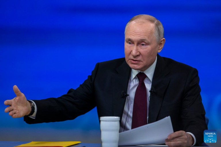 Vladimir Putin em entrevista coletiva anual, dezembro 2023, XINHUA