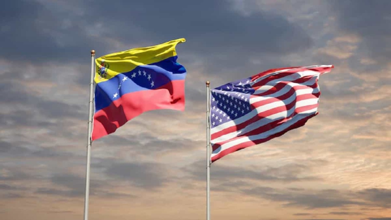 Bandeiras da Venezuela e dos Estados Unidos