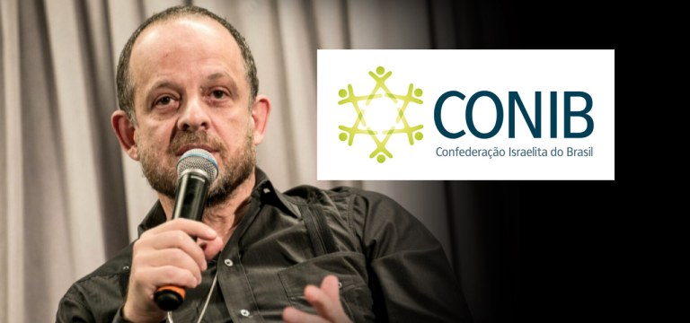 Breno Altman e logotipo da Confederação Israelita do Brasil