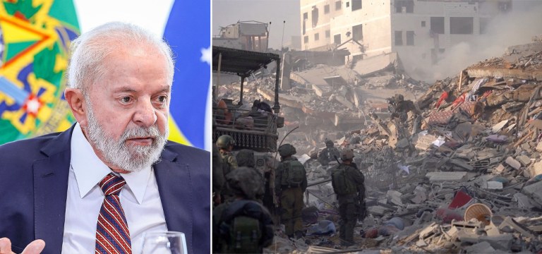 Lula e Faixa de Gaza destruída após ataques israelenses