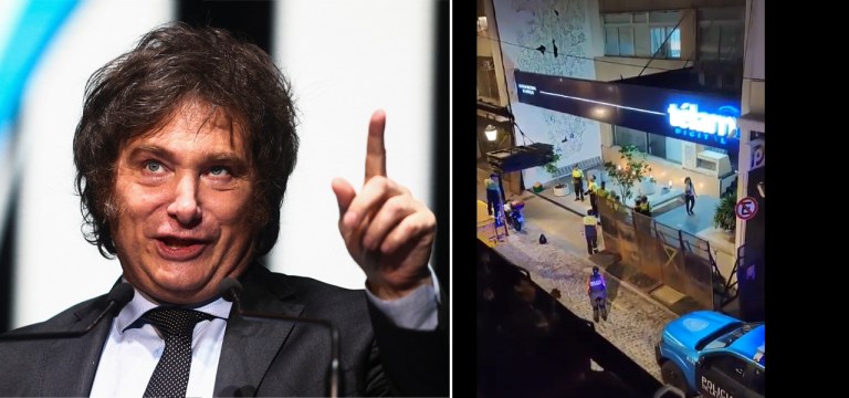 Javier Milei e a sede da Télam na Argentina