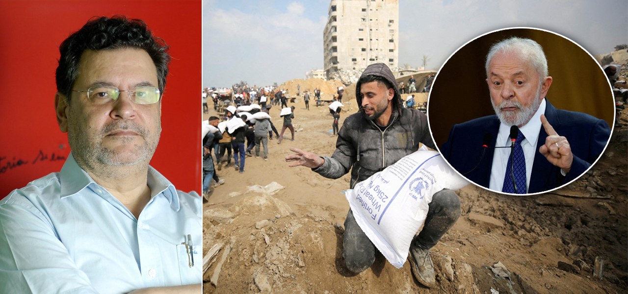 Rui Costa Pimenta | Palestinos carregam sacos de farinha coletados de caminhão de ajuda perto de posto de controle israelense na Cidade de Gaza | Lula