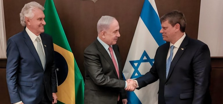 Ronaldo Caiado, Benjamin Netanyahu e Tarcísio de Freitas