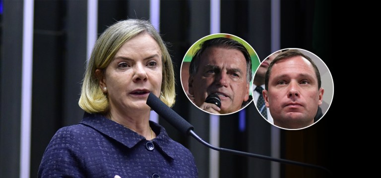 Gleisi Hoffmann, Jair Bolsonaro e Mauro Cid