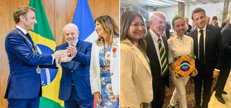 Emmanuel Macron, Lula, Janja e Morena Leite