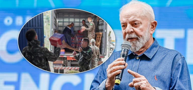 Dois caminhões da Defesa Civil realizam o transporte de doações do depósito de Porto Alegre para o município de Montenegro | Lula