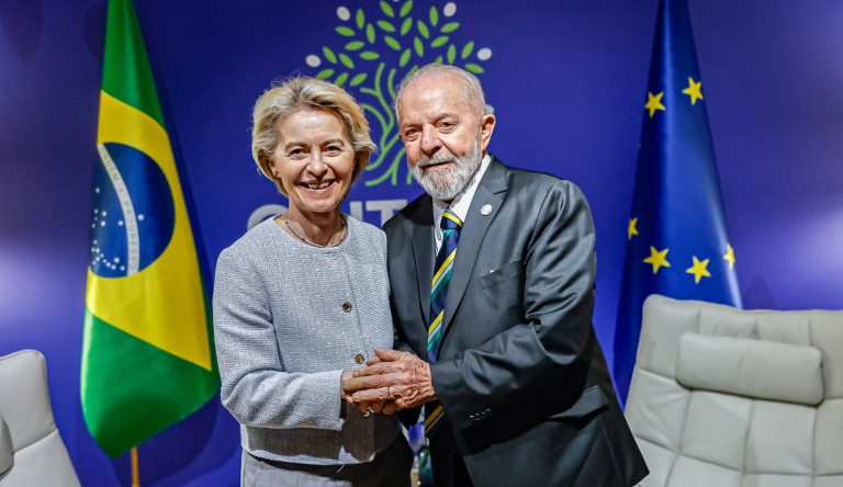 Presidente Luiz Inácio Lula da Silva durante encontro com a com a presidente da Comissão Europeia, Ursula von der Leyen, no Hotel Borgo Egnazia, em Puglia- Itália