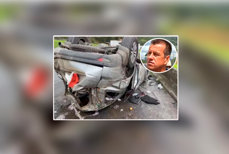 Carro destruído e Dunga