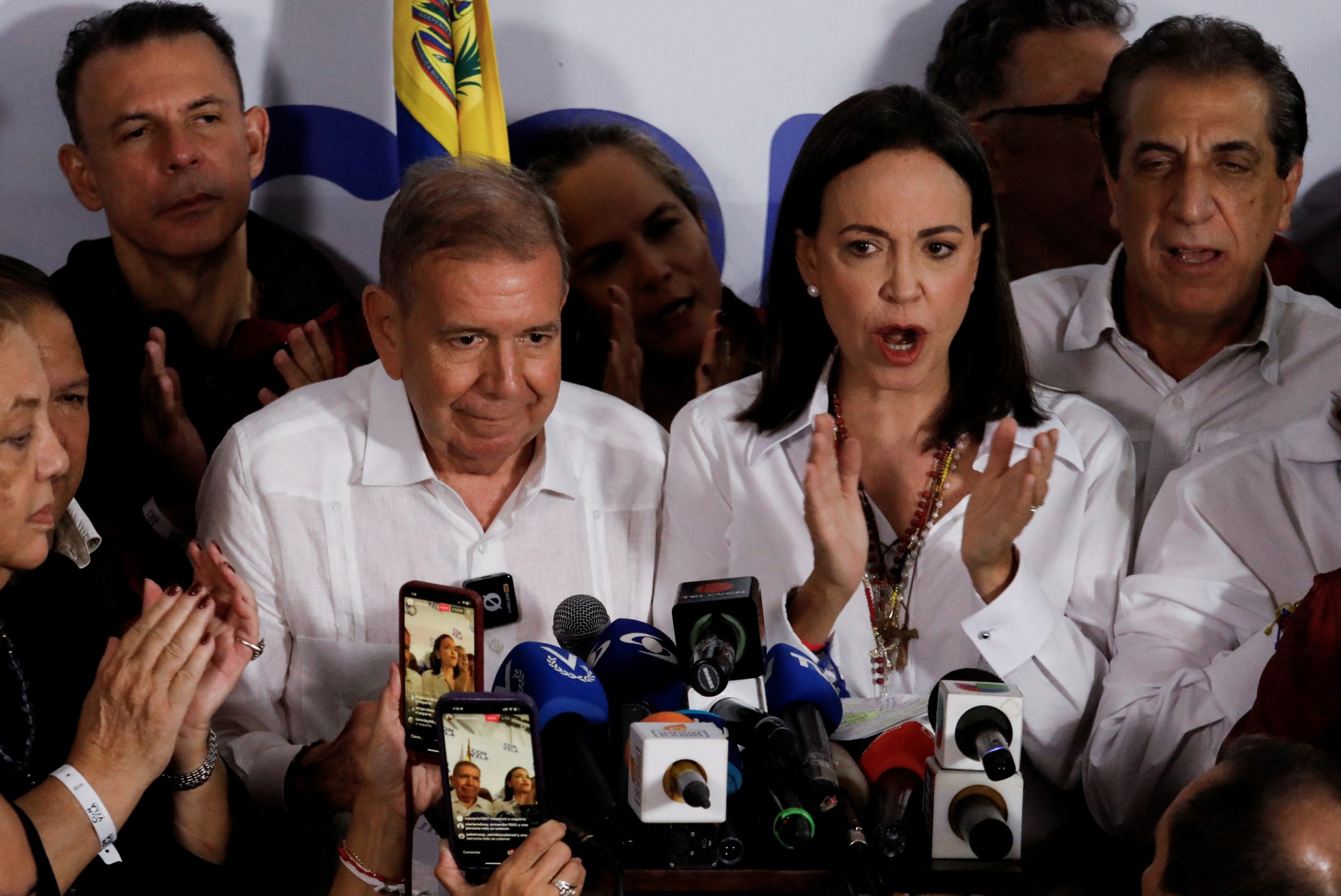 Líder da oposição venezuelana María Corina Machado e o candidato presidencial da oposição Edmundo González
29/07/2024