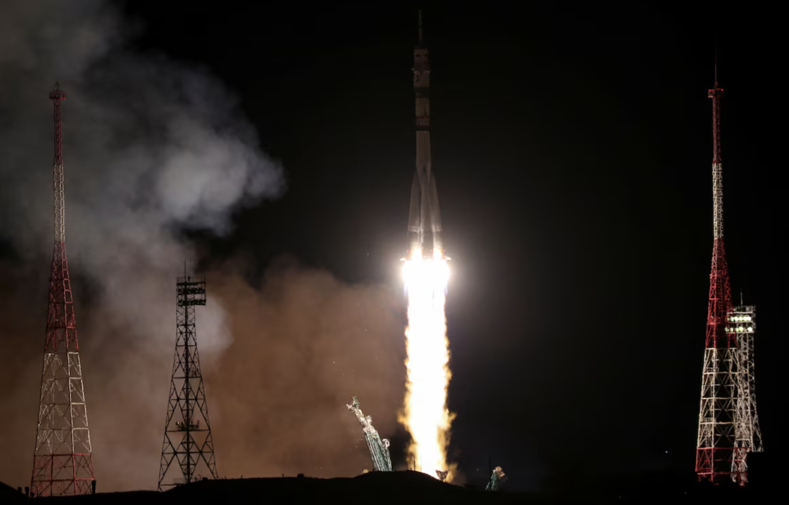 A espaçonave Soyuz MS-26 decola para a Estação Espacial Internacional (ISS) a partir da plataforma de lançamento no Cosmódromo de Baikonur, Cazaquistão, 11 de setembro de 2024