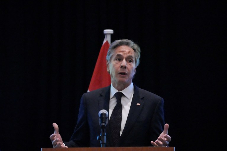Secretário de Estado dos EUA, Antony Blinken, durante declaração em evento, em Nova York, EUA