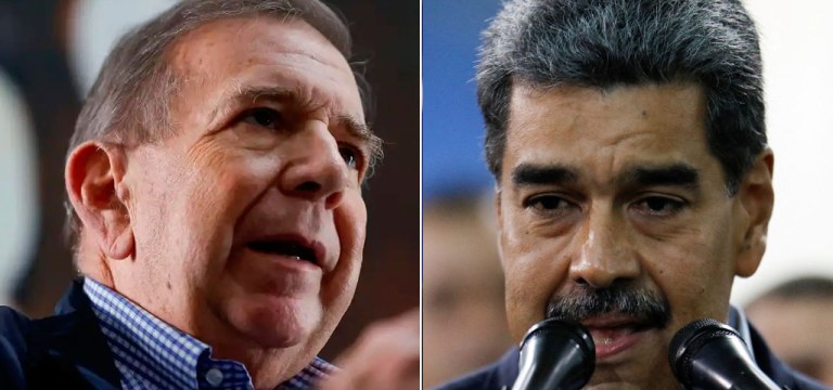 Edmundo González (à esq.) e Nicolás Maduro