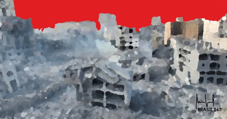 Ilustração dos destroços na Faixa de Gaza