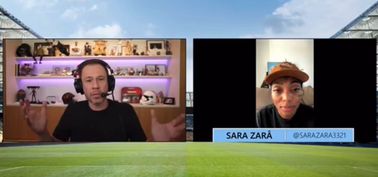Tiago Leifert e Sara Zarâ