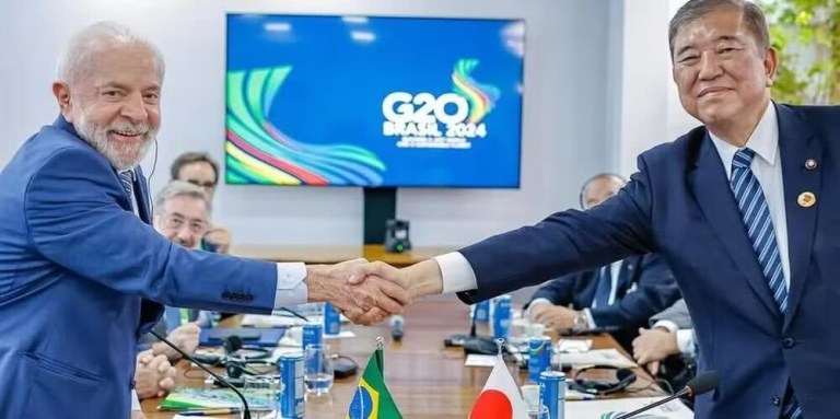 O presidente Luiz Inácio Lula da Silva e o premiê do Japão, Shigeru Ishiba