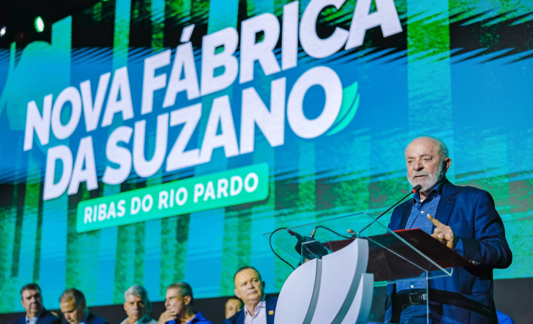 05.12.2024 - Presidente Luiz Inácio Lula da Silva durante cerimônia de inauguração do Projeto Cerrado: nova fábrica de celulose da Suzano, em Ribas do Rio Pardo (MS), na fábrica da Suzano em MS