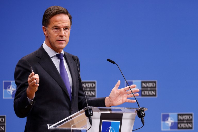 Secretário-geral da OTAN, Mark Rutte, em coletiva de imprensa na sede da aliança em Bruxelas, Bélgica
04/12/2024