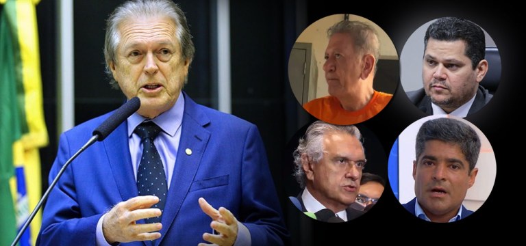 Bivar de um lado e, de outro, Rei do Lixo, Alcolumbre, Caiado e ACM Neto