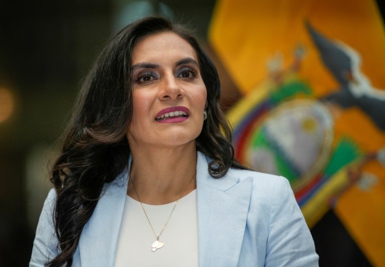 A vice-presidente do Equador, Veronica Abad, durante entrevista coletiva em Quito, Equador