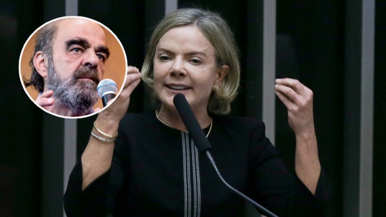 Marcelo Auler (à esq.) e Gleisi Hoffmann