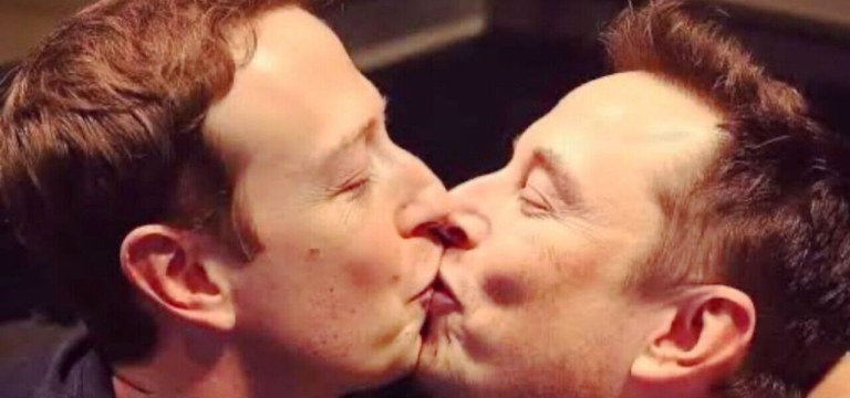 Imagem gerada por inteligência artificial simula Mark Zuckerberg e Elon Musk se beijando