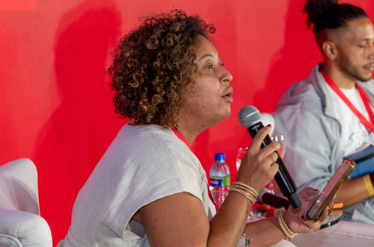 Integrante da Plataforma Brasileira de Política de Drogas, Nathalia Oliveira fala no painel "O Combate ao Racismo e ao Encarceramento em Massa", durante o evento "A Política Nacional sobre Drogas: Um Novo Paradigma", realizado pelo Brasil 247, TV 247 e Consultor Jurídico, com apoio do grupo Prerrogativas - Brasília (DF) - 18/02/2025