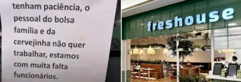 Bilhete atribuído a restaurante em SP