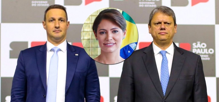 Guilherme Derrite, Michelle Bolsonaro e Tarcisio de Freitas
