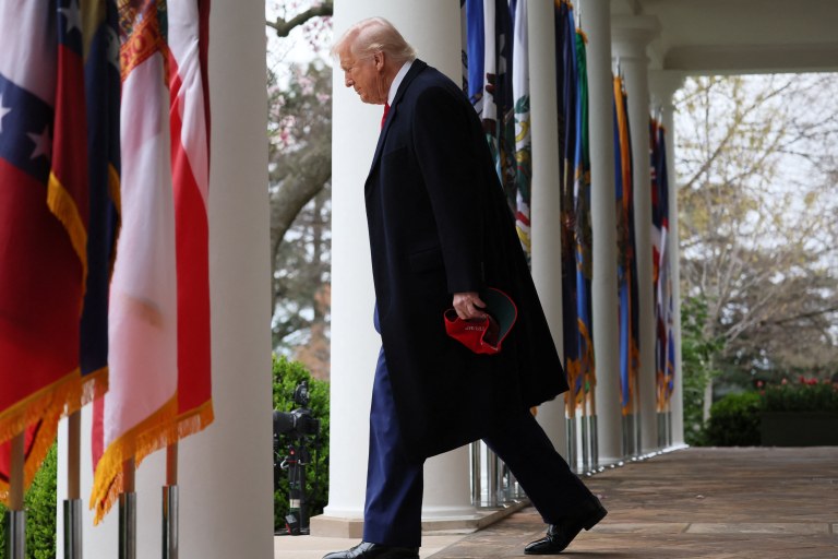Presidente dos EUA, Donald Trump, no Rose Garden da Casa Branca em Washington, D.C. - 2/4/2025