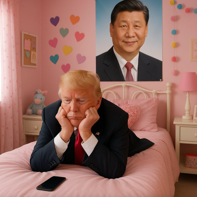 Trump aguarda uma ligação de Xi (meme/reprodução X)
