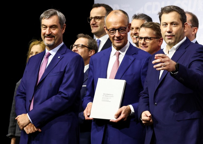 Próximo chanceler da Alemanha, Friedrich Merz, durante apresentação de gabinete, em Berlim - 05/05/2025