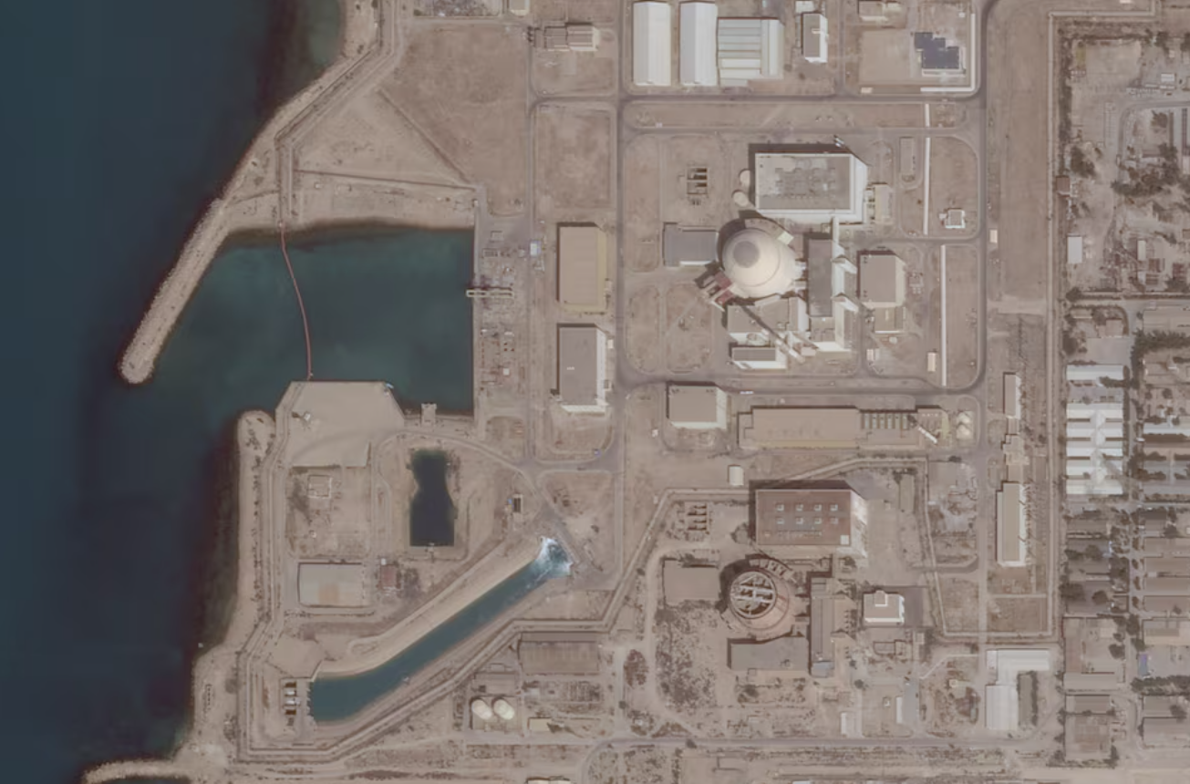 Imagem de satélite mostra a Usina Nuclear de Bushehr, na província de Bushehr, Irã, em 26 de maio de 2025
