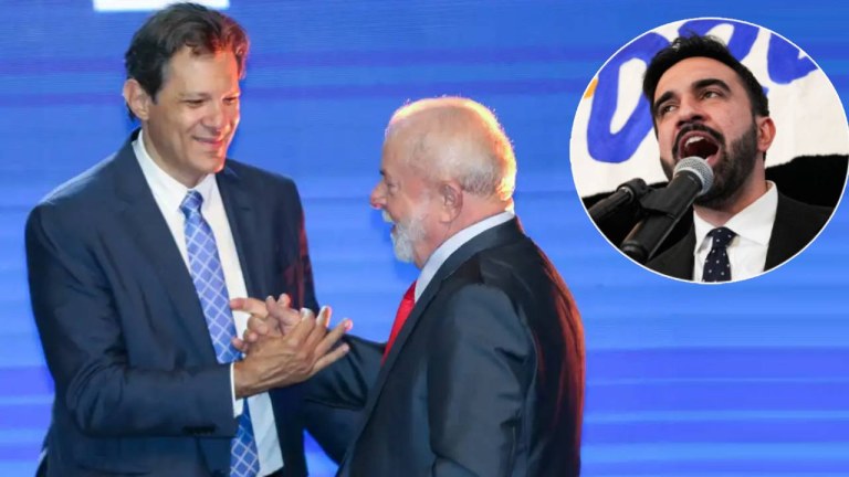 Presidente Lula com ministro Fernando Haddad e candidato a prefeito de Nova York, Zohran Mamdani