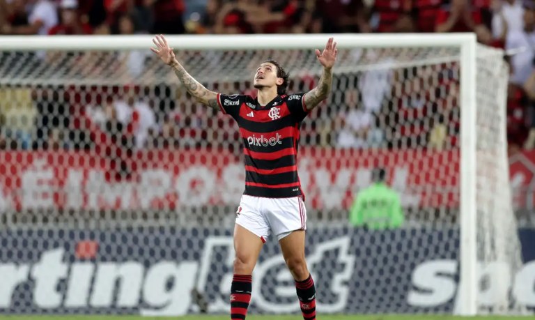 Pedro, Atacante do Flamengo, comemora gol no Maracanã