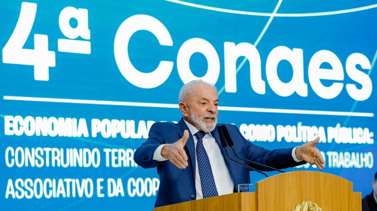 Presidente da República, Luiz Inácio Lula da Silva, durante a 4ª Conferência Nacional de Economia Solidária (CONAES). Palácio do Planalto, Brasília – DF.Foto: Ricardo Stuckert / PR