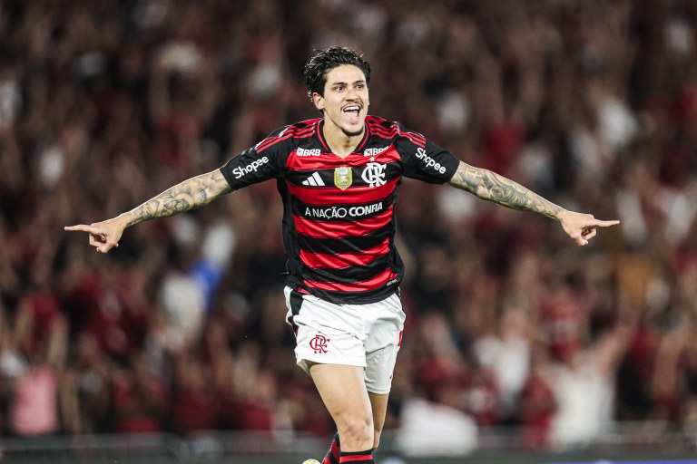 Pedro, atacante do Flamengo, comemora gol no Maracanã - 26/08/2025