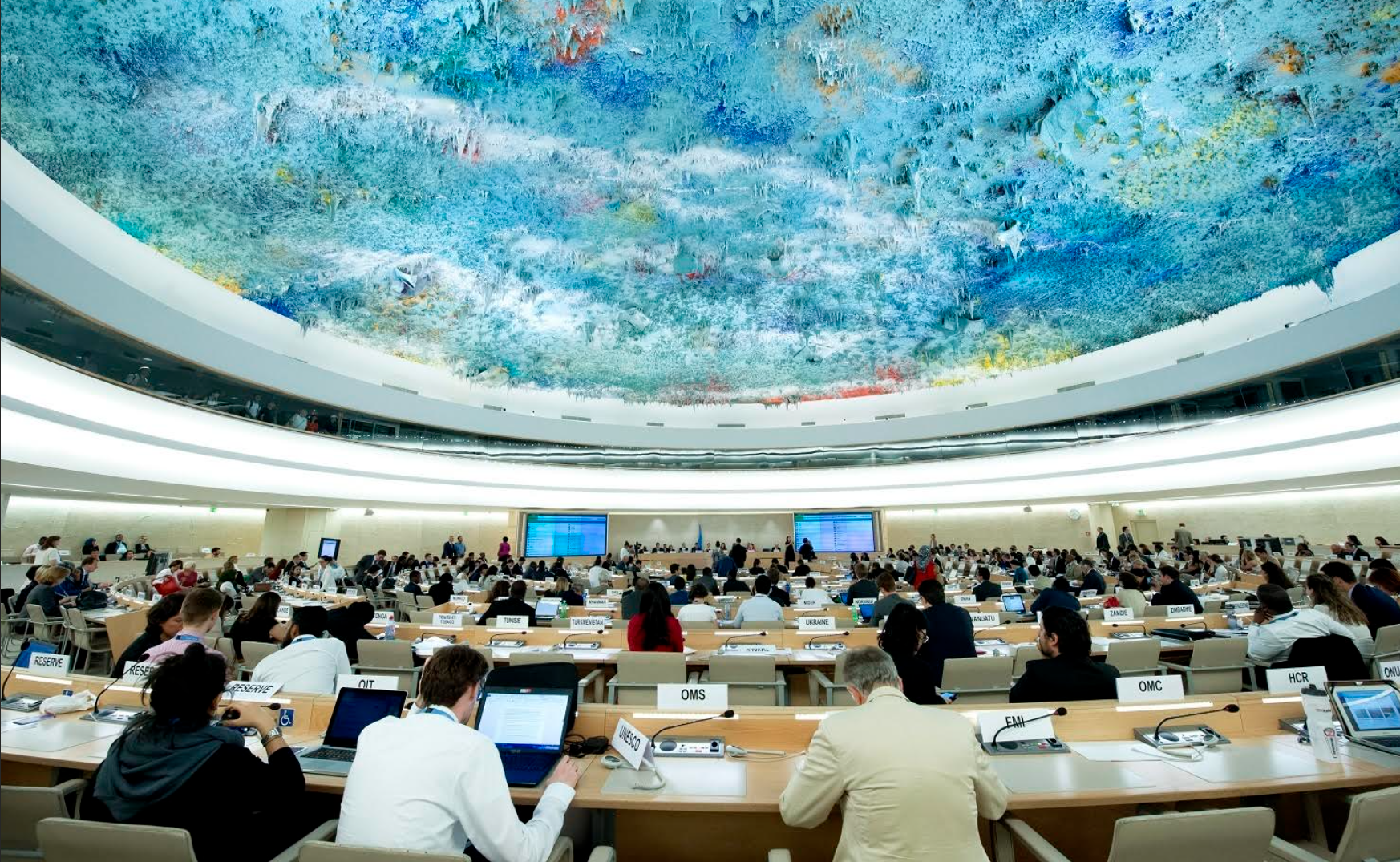 Sala de sessões do Conselho de Direitos Humanos em Genebra. Foto Jean-Ferre, ONU