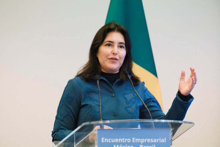 A ministra do Planejamento, Simone Tebet, fala em evento na Cidade do México - 27/08/2025