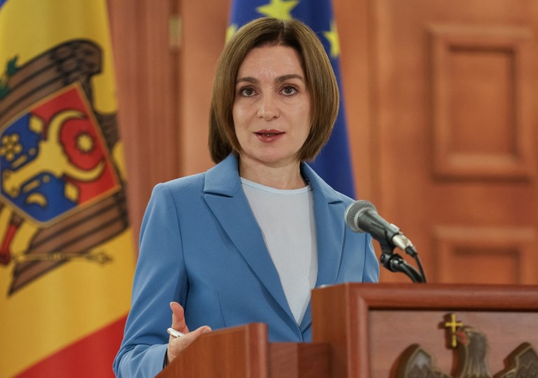 Presidente da Moldávia, Maia Sandu, durante entrevista coletiva após anúncio dos resultados das eleições parlamentares em Chisinau - 29/09/2025