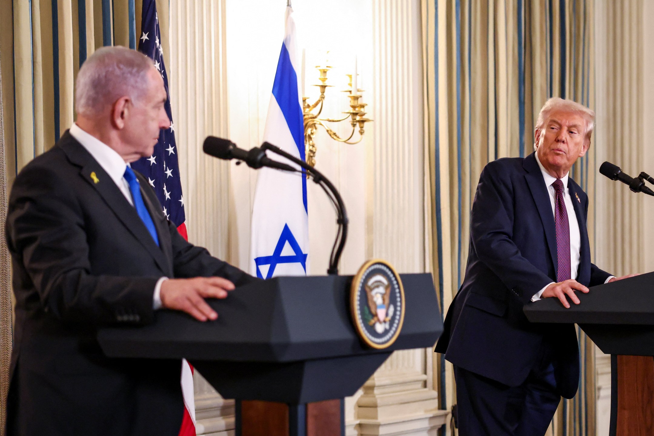 O presidente dos Estados Unidos, Donald Trump, e o primeiro-ministro de Israel, Benjamin Netanyahu, participam de coletiva de imprensa na Casa Branca - Washington, D.C., EUA - 29/09/2025