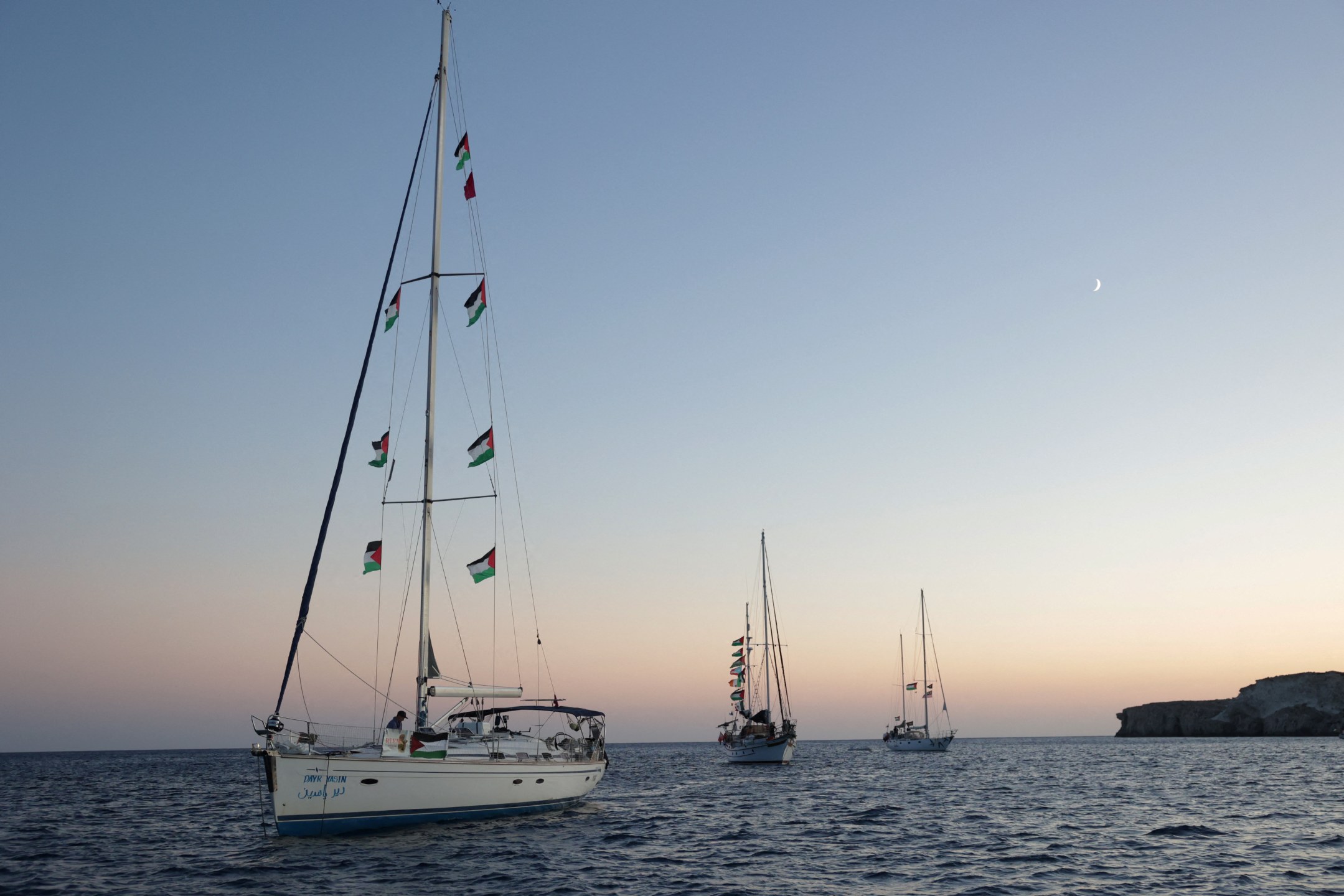 Flotilha levando ajuda destinada a Gaza no mar perto da Grécia - 26/09/2025