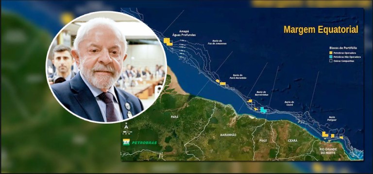 Lula e um mapa da Margem Equatorial