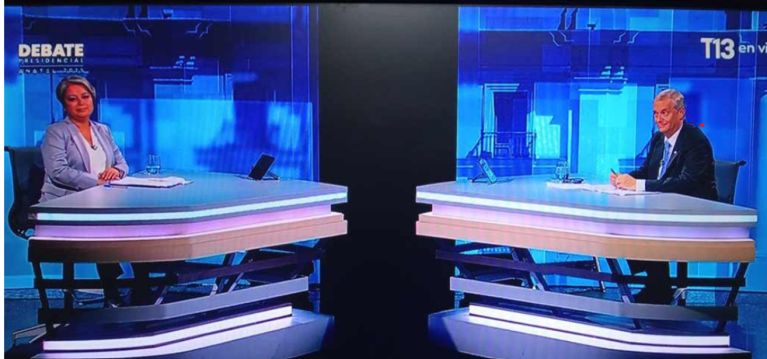 Jeanette Jara e José Antonio Kast no último debate antes do segundo turno presidencial do Chine