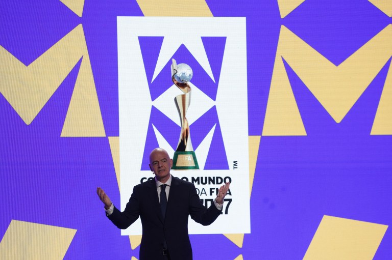 Presidente da Fifa, Gianni Infantino, durante lançamento do logo da Copa do Mundo Feminina de 2027, no Rio de Janeiro
25/01/2026 REUTERS/Ricardo Moraes