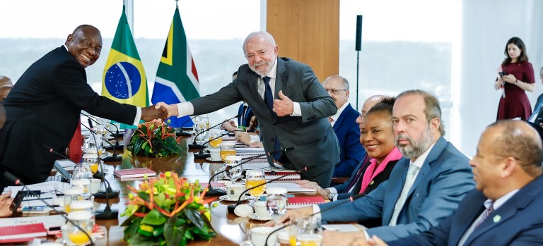 Presidente Lula durante reunião ampliada com o o Presidente da República da África do Sul, Cyril Ramaphosa, no Palácio do Planalto.