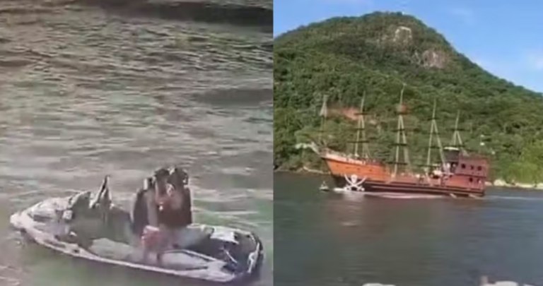 Casal se beijava em moto aquática quando foi atropelado por 'barco pirata' em Balneário Camboriú