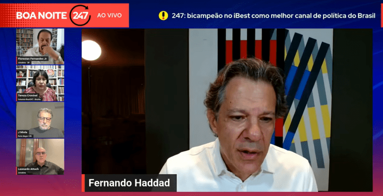 Fernando Haddad durante entrevista ao programa Boa Noite 247