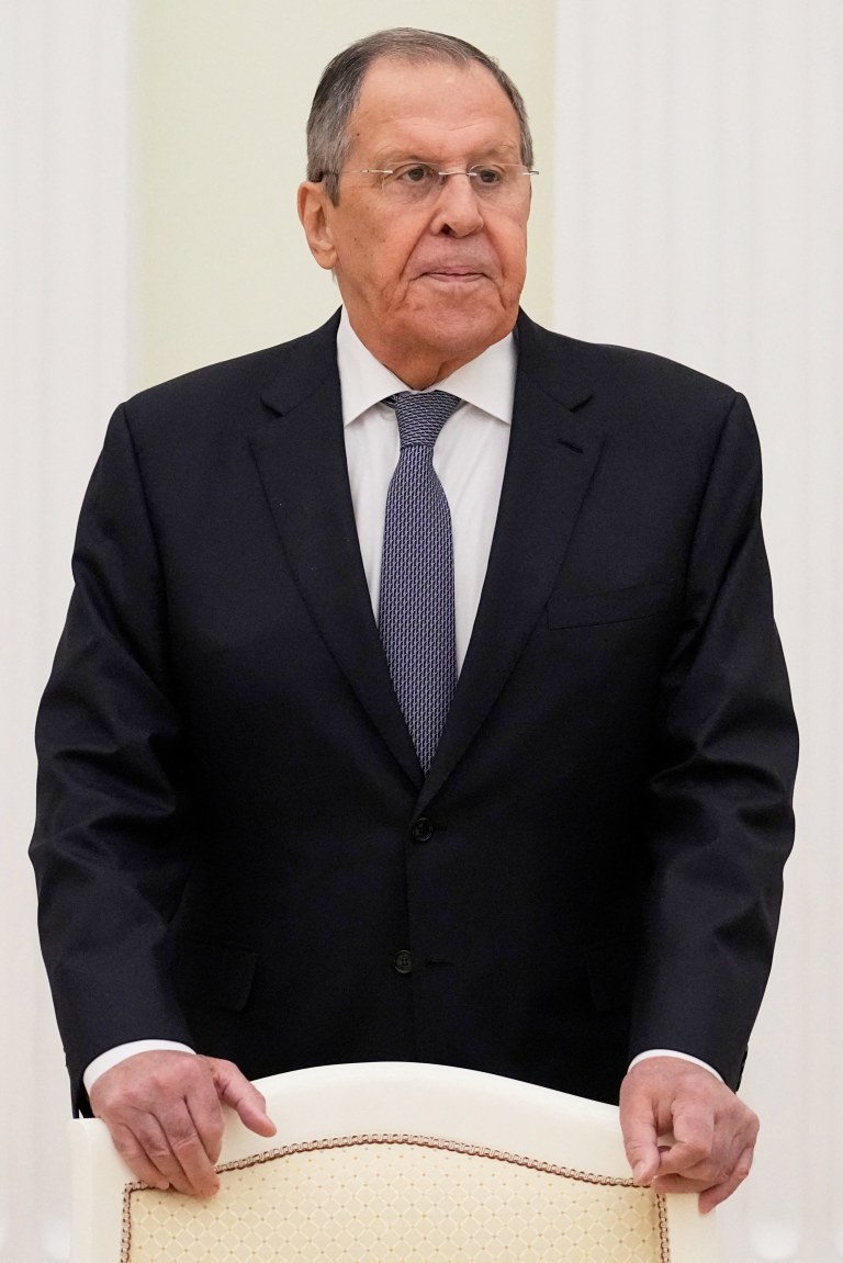 O ministro das Relações Exteriores da Rússia, Sergei Lavrov, no Palácio do Senado do Kremlin em Moscou, Rússia