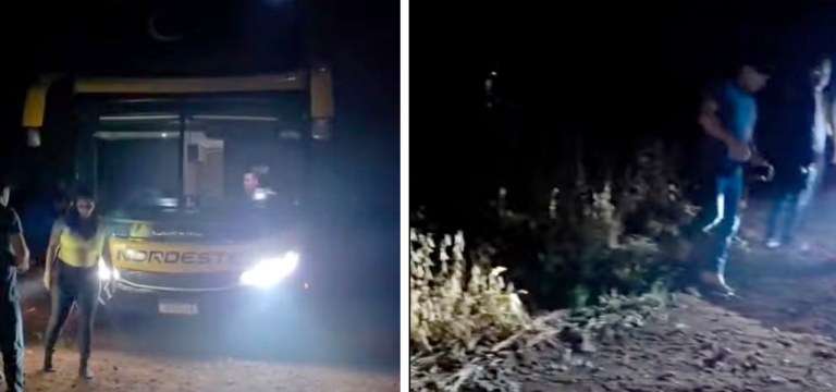 Ônibus foi levado para estrada de terra depois de ser assaltado no Paraná